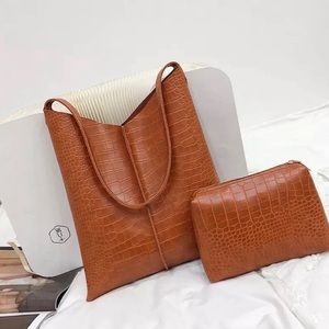 New! Faux Crocodile Cognac bag and clutch